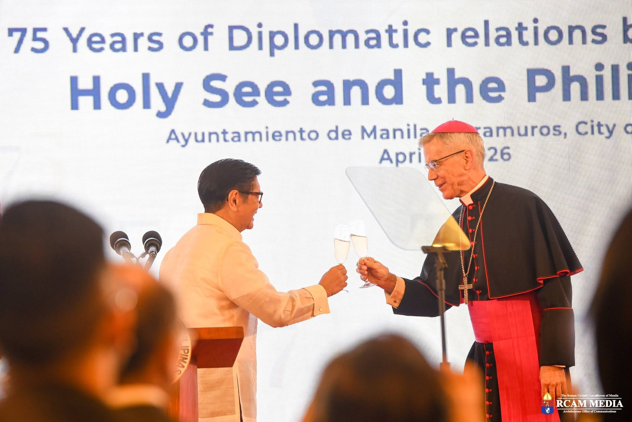 President Ferdinand Romualdez Marcos Jr. with His Excellency, the Most Reverend Charles John Brown, Apostolic Nuncio to the Philippines, during the commemoration of 75 years of diplomatic relations between the Holy See and the Philippines.