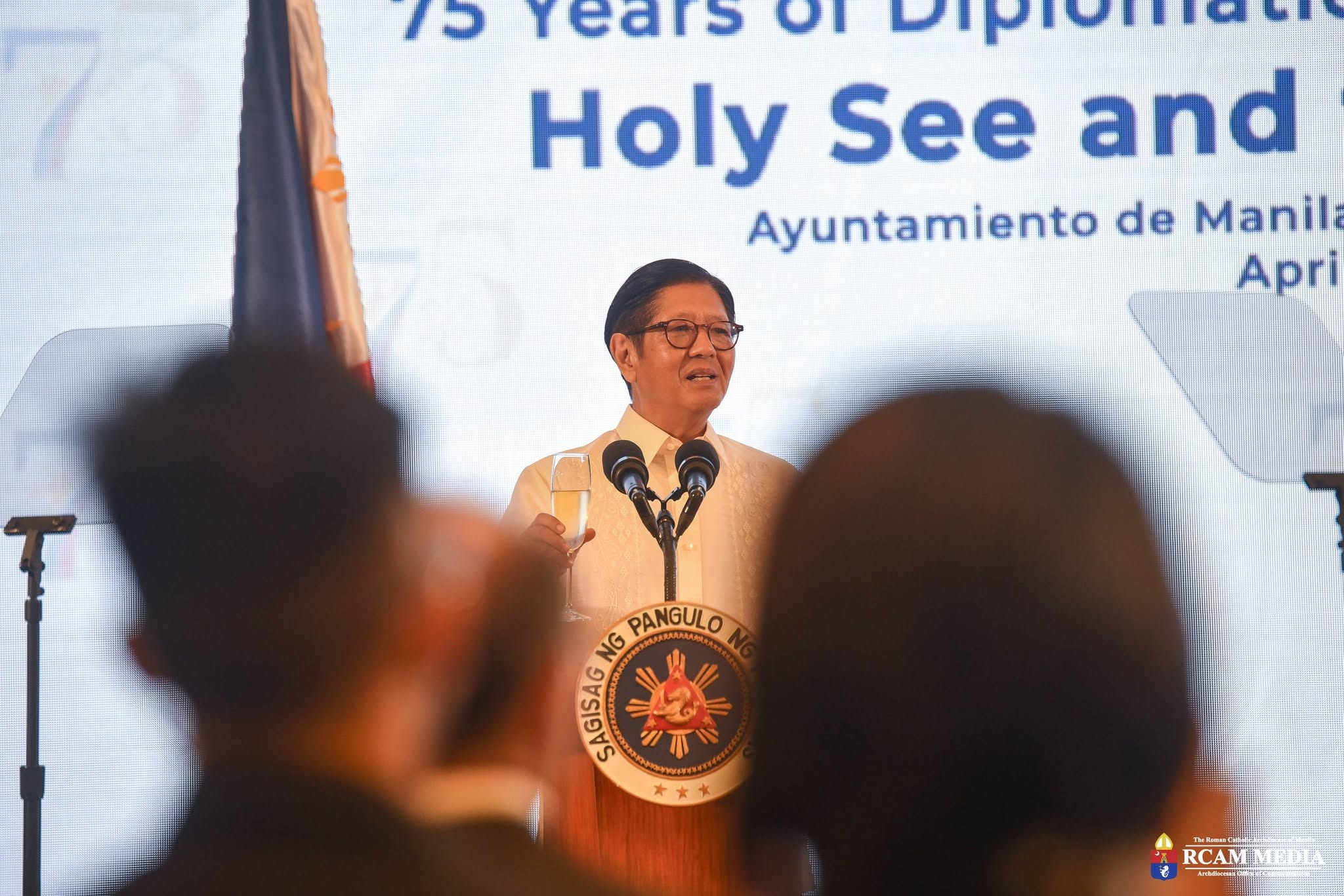 President Ferdinand Romualdez Marcos Jr. delivers remarks during the commemoration of 75 years of diplomatic relations between the Holy See and the Philippines.